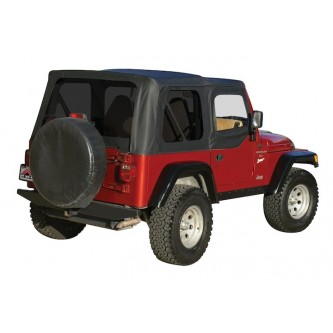 RT10115T Crown Rough Trail OE Style Black Denim Replacement Soft Top With Tinted Windows- Jeep Wrang